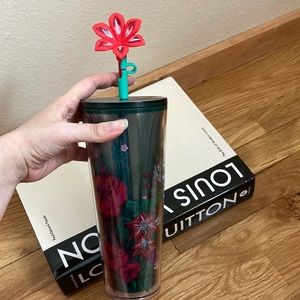 NWT Poinsettia Flower Straw Topper Starbucks Holiday 2022